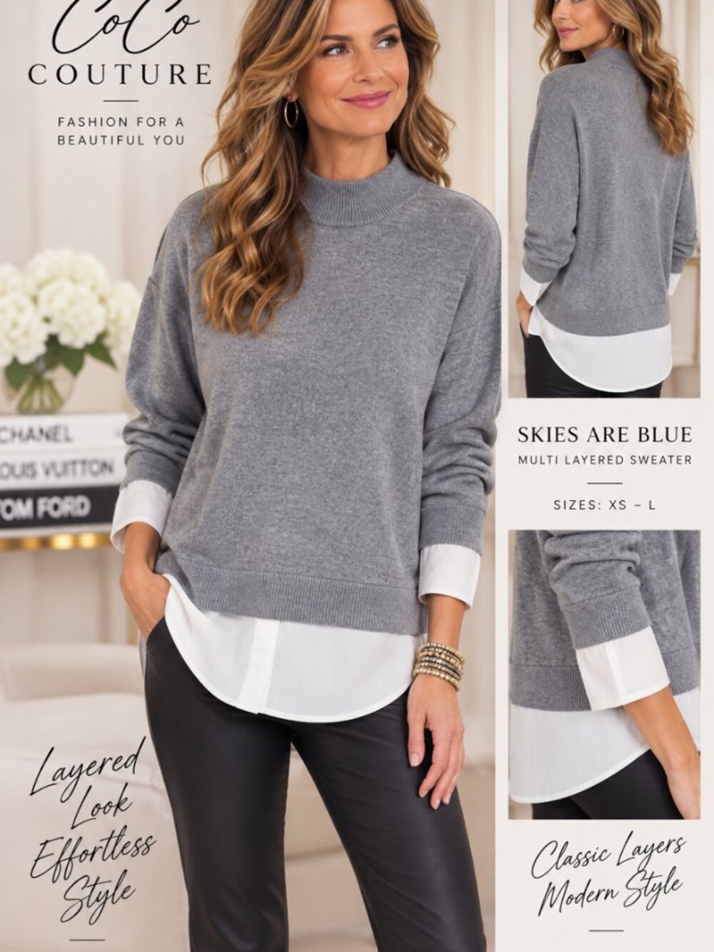 SAB88 Grey layered sweater by Skies are Blue